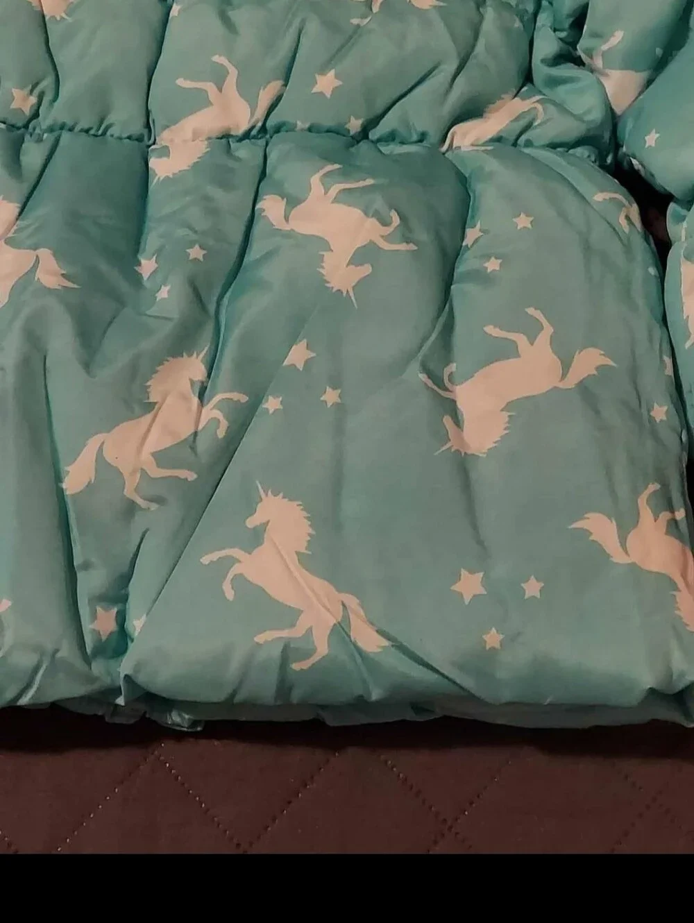 Kids Teal Unicorn Puffer Jacket with Hood